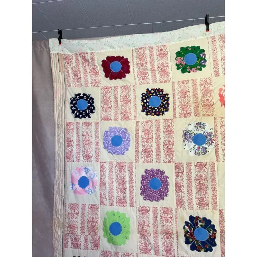 Vintage Handmade Flower Power Quilt